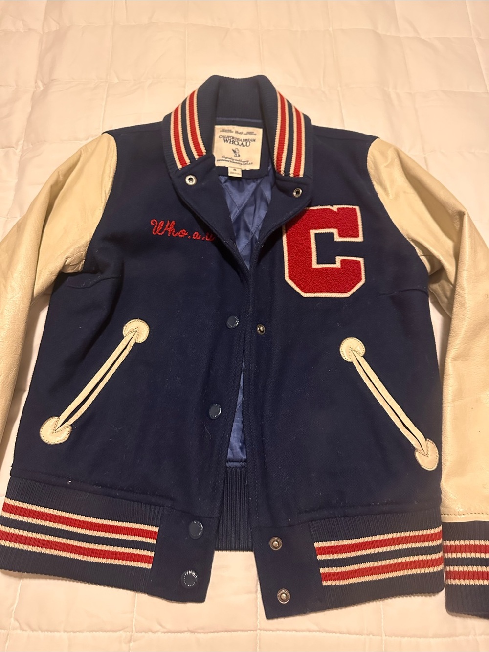 American Eagle 2010s - Navy & Cream Varsity Letterman Jacket